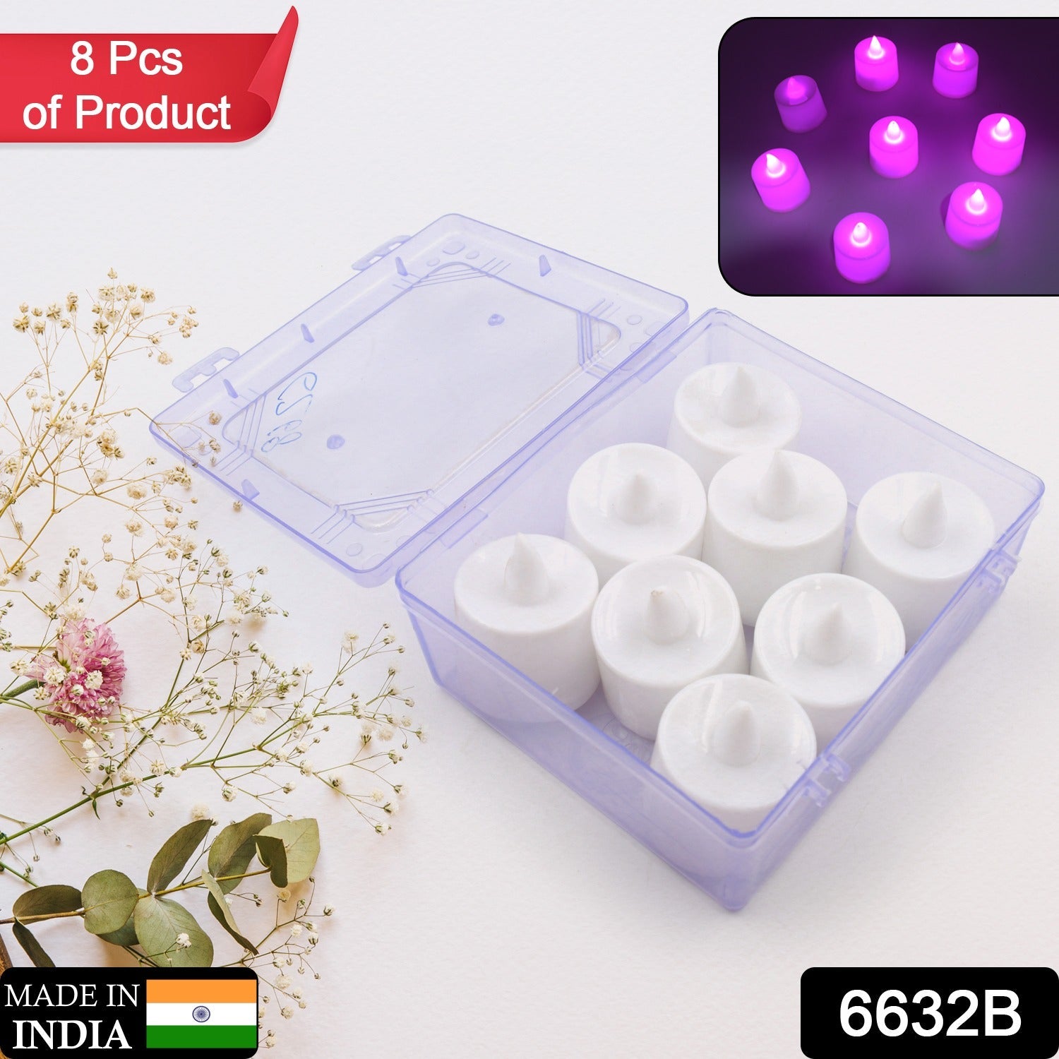 6632B Pink Flameless LED Tealights, Smokeless Plastic Decorative Candles - Led Tea Light Candle For Home Decoration (Pack Of 8pc) ( Diya , Divo , Diva , Deepak , Jyoti) 6632B Pink Flameless LED Tealights, Smokeless Plastic Decorative Candles - Led Tea Light Candle For Home Decoration (Pack Of 8pc) ( Diya , Divo , Diva , Deepak , Jyoti)